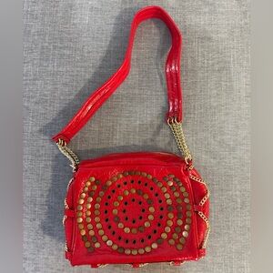 Vintage Red Patent Leather Studded Shoulder Bag